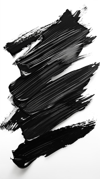 Set Black Paint Ink Brush Strokes Isolated White Background