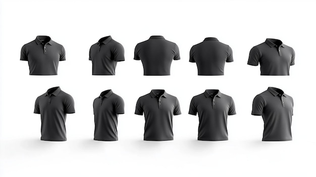 Photo set of black polo shirts isolated on a white background