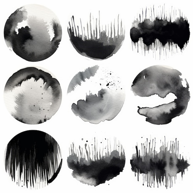 a set of black and white watercolor ink textures