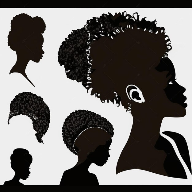 Photo set of black women silhouettes on a white background