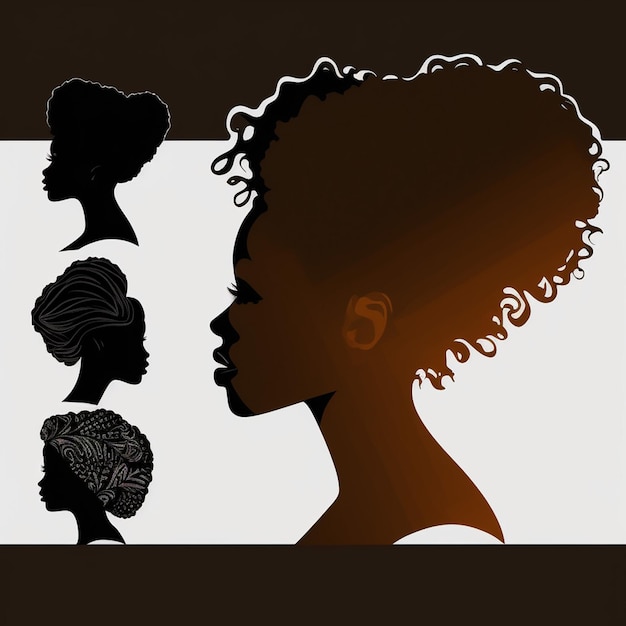 Photo set of black women silhouettes on a white background