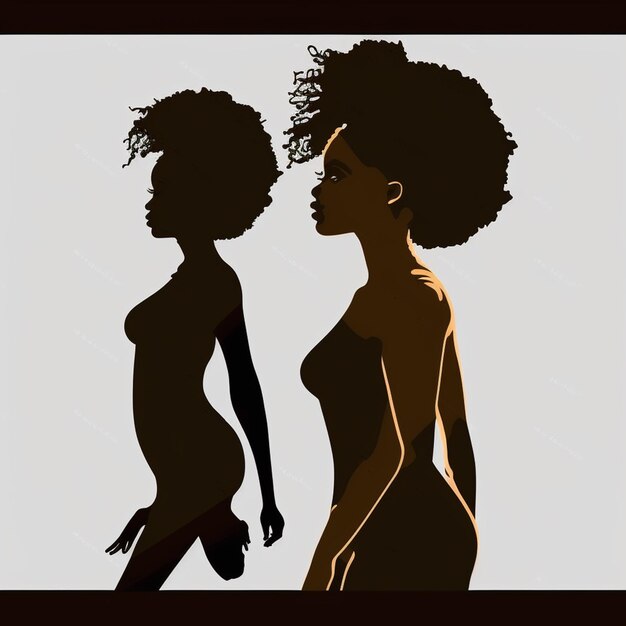 Photo set of black women silhouettes on a white background