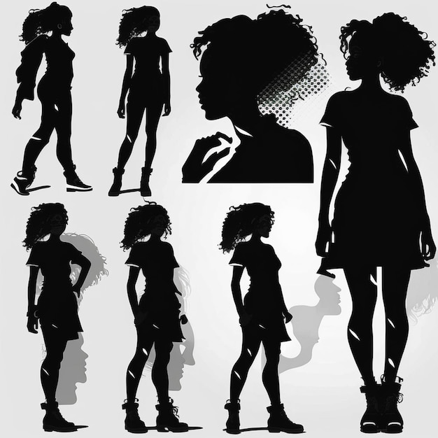 Set of Black Women Silhouettes on a white background