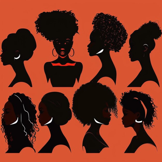 Photo set of black women silhouettes on a white background