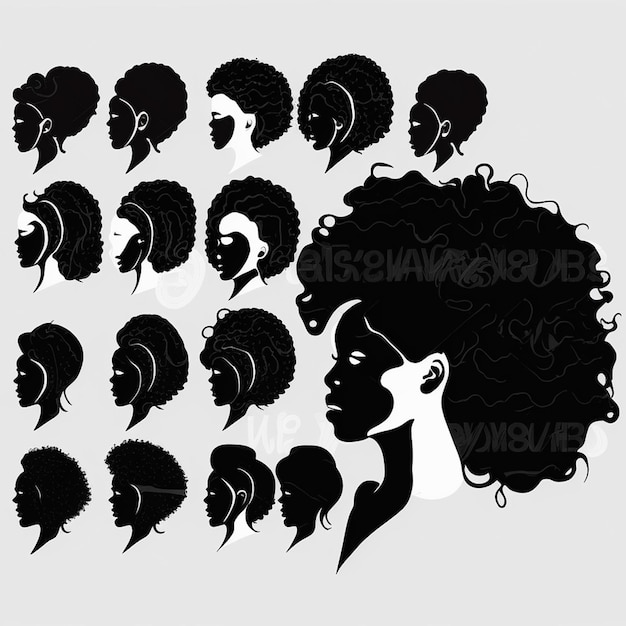 Photo set of black women silhouettes on a white background