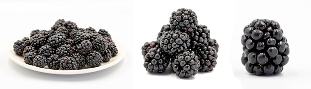 Set of blackberry images Blackberry isolated on a white background Clipping Path Full depth of field close up