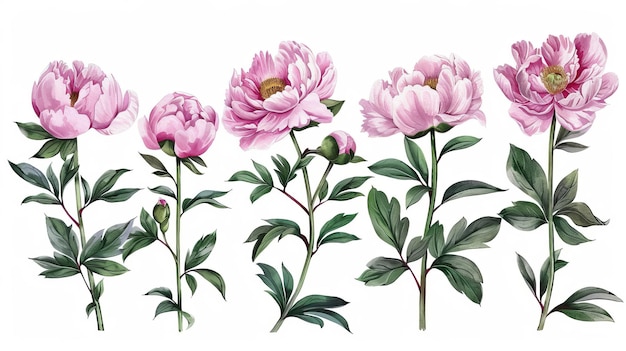 Set of Blooming Flowers on transparent background