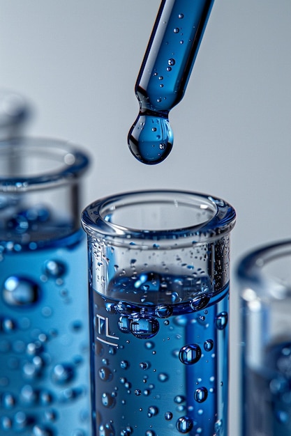 Photo a set of blue bottles with water pouring into them