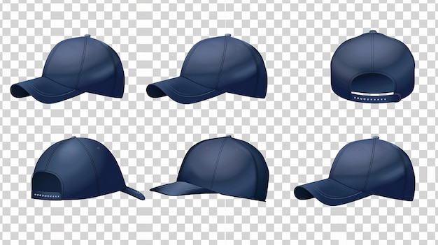 Photo set of blue front and side view hat baseball cap on isolated background