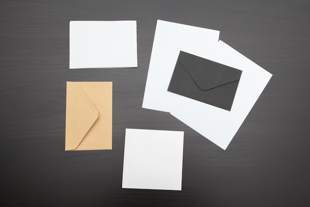 Set of branding elements on deep black, stationery 