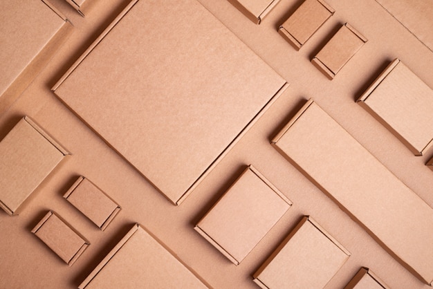 Set of Brown craft cardboard boxes, background