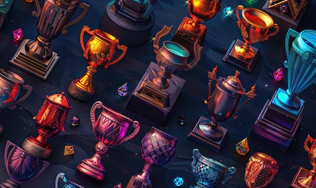 Photo set bundle illustration of award trophy in various shapes with plain background generate ai