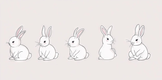 Set of bunnies in one line style Rabbit icon Symbol of the new year 2023 Black minimal concept modern illustration Grey background