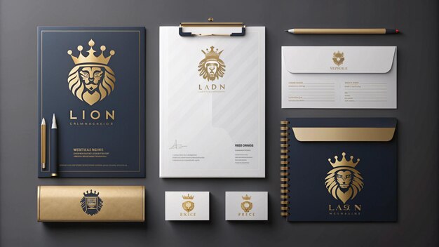 Photo a set of business cards with a lion head on the top