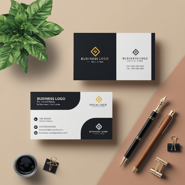 a set of business cards with a pen and a pen on it