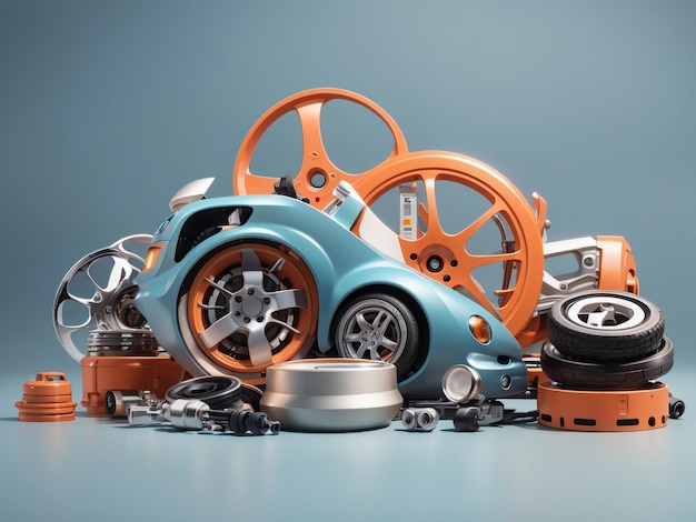 Set of Car Parts 3D Renderings