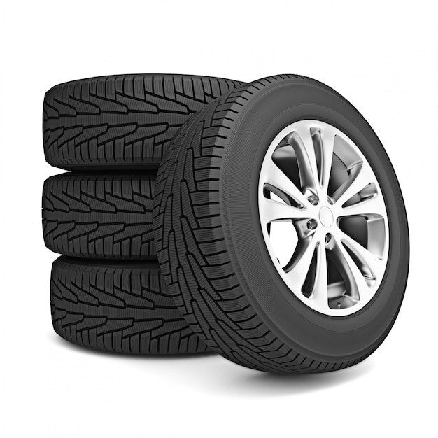 Set of car winter tires isolated