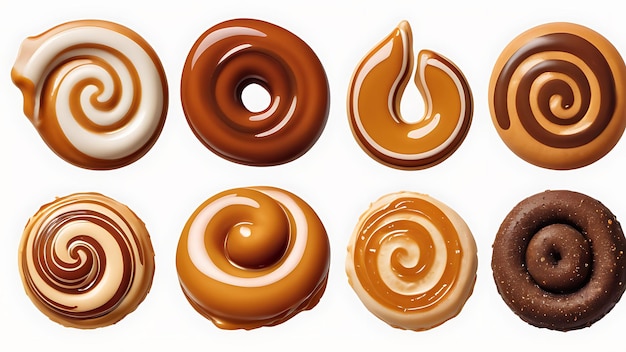 Set of caramel swirls isolated on transparent background