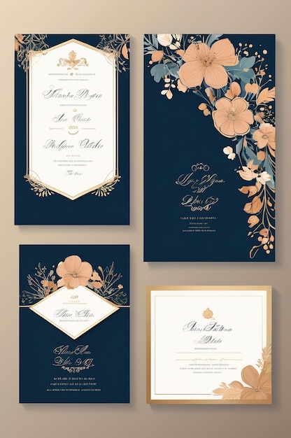 a set of cards for a wedding with flowers and leaves