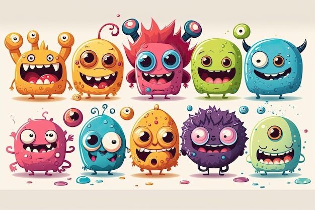 Set of cartoon charactershappy and smile cute monsters white background vector illustration Made by AIArtificial intelligence