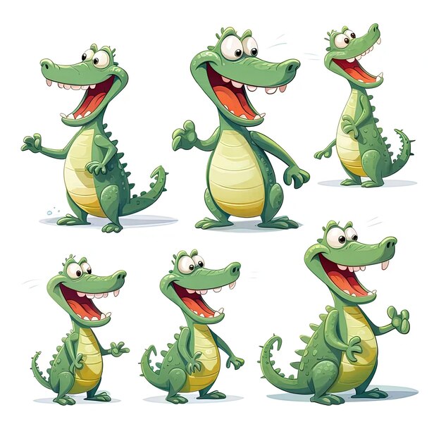 Photo a set of cartoon crocodiles with different expressions