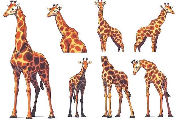 Set of Cartoon Giraffes in Different Poses