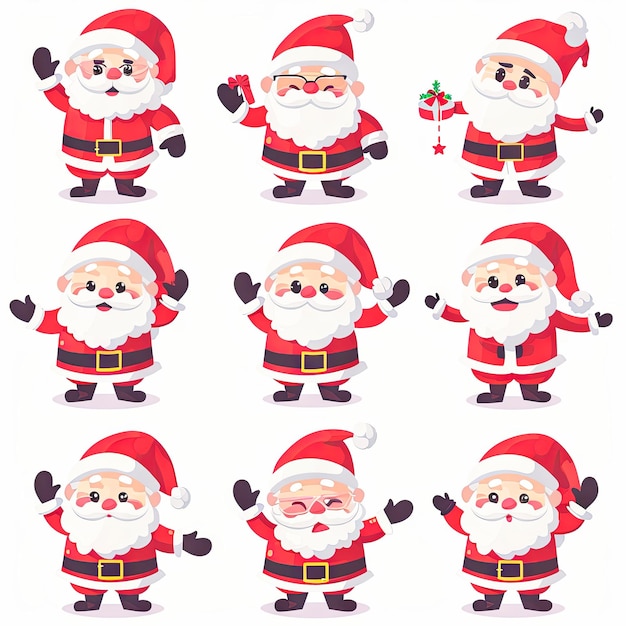 Photo set of cartoon santa clauss with different poses