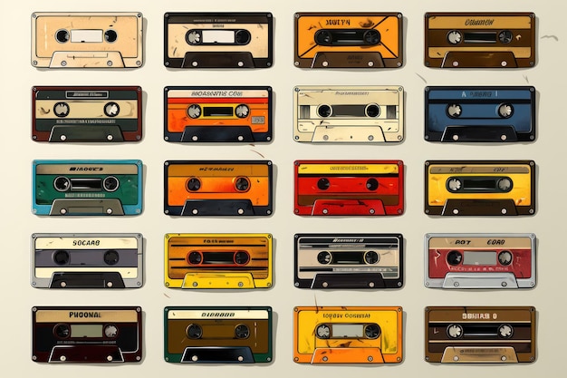 a set of cassette tapes are shown on a white background