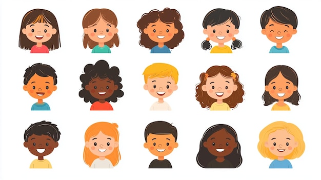 Set of Children Avatars Bundle of Smiling Faces