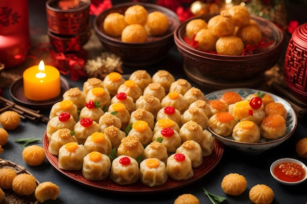 A set of Chinese new year foods