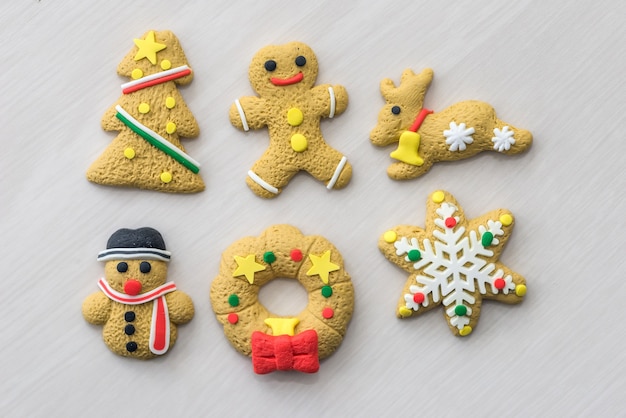 Set of christmas cookies on wooden table