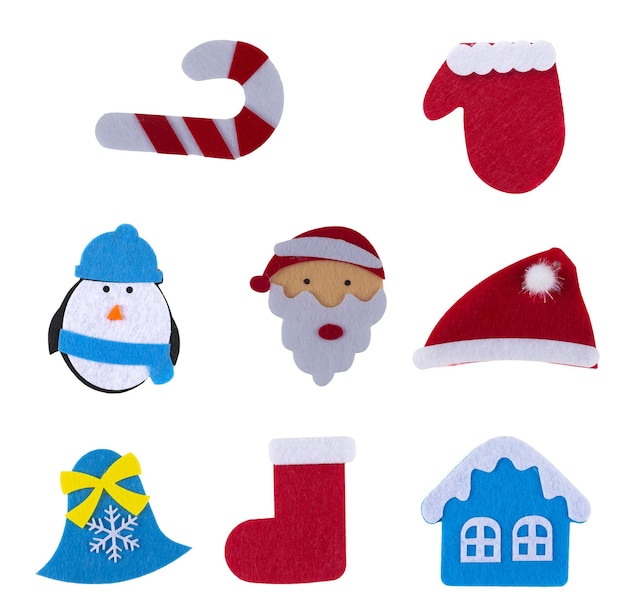 Set of Christmas decorations on a white background