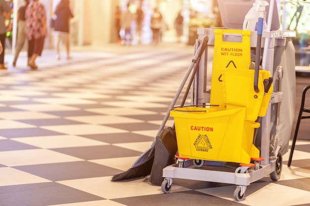 Set of cleaning equipment in the Terminal 21 Pattaya shopping mall, Thailand