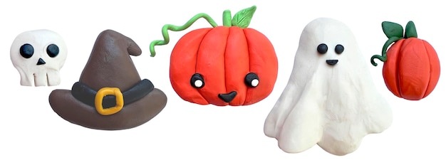 set of cliparts on the theme of halloween. cute 3d plasticine sculptures. funny characters ghost