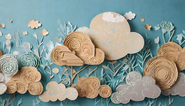 Set of clouds cut out of paper and cardboard