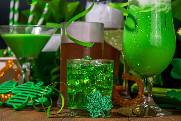 Set of cocktails and drinks for St Patrick's Day