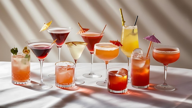 Set of cocktails soft and longdrinks in front of white background