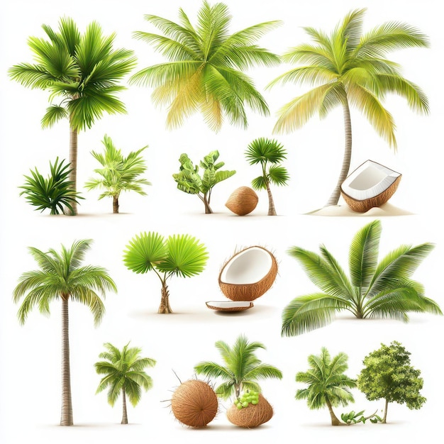 Set of coconut tree isolated on white background used for advertising decorative architecture Summer