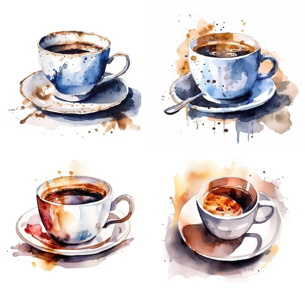 set of coffee hand drawn cappuccino drawing