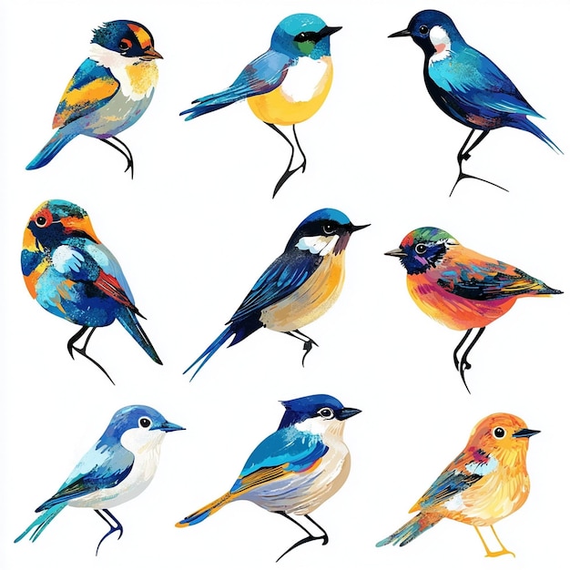 set of collections of birds including colorful birds stickers illustration with isolated white back