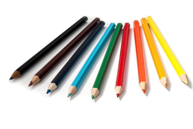 Set of color pencils isolated on a white background