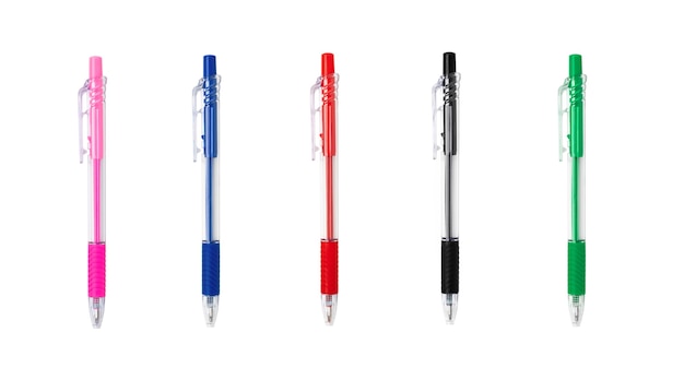 Set color plastic pen on isolated white background