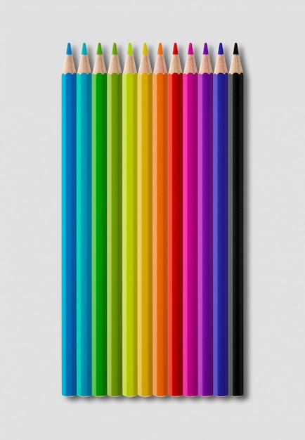 Set of color wooden pencil collection on grey background