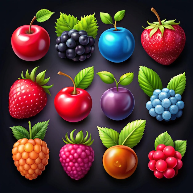 Set of colored 3D berry icons