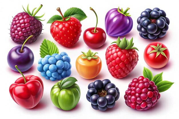 Set of colored 3D berry icons