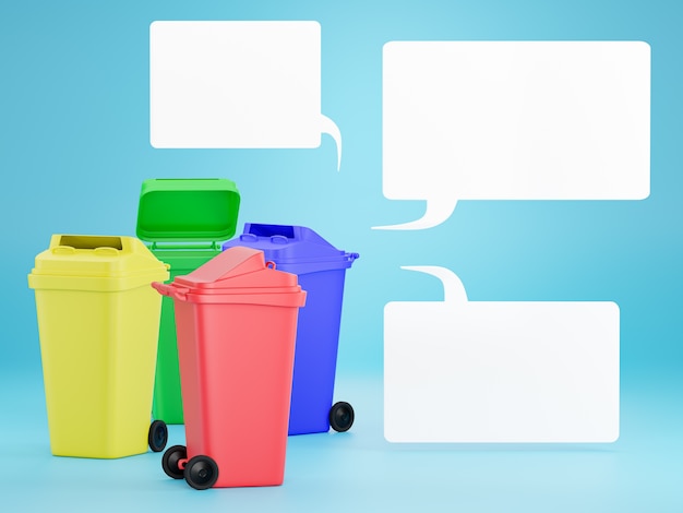 Set of colored bins to separate each type of waste for easier recycling.