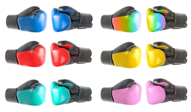 Set of colored boxing gloves isolated on a white background