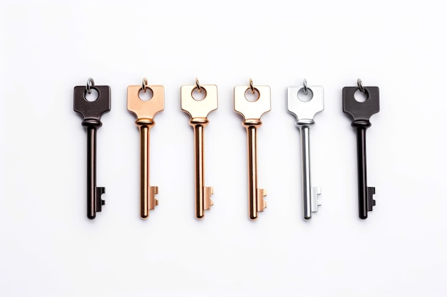 A set of colored keys isolated on a white background