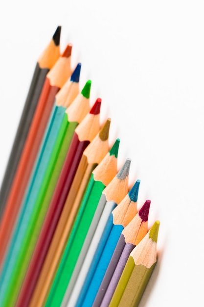 Set of colored pencils on white background Back to school concept Place for text