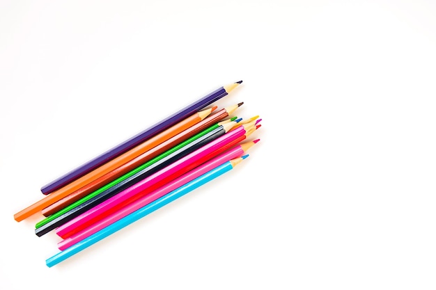 Set of colored rainbow pencils isolated on white background Back to school painting concept